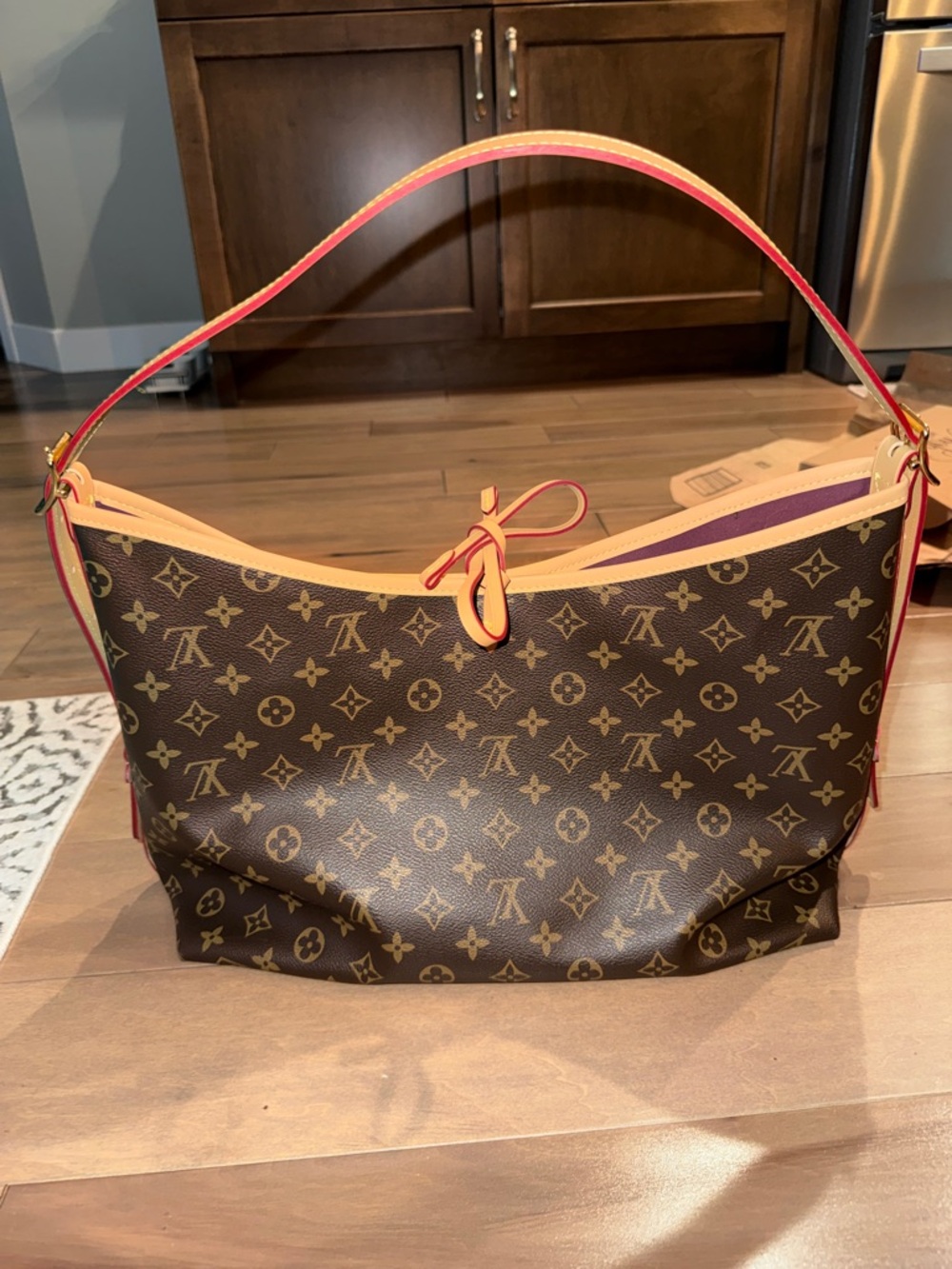 Designer Inspired Monogram Hobo Bag with tan trim